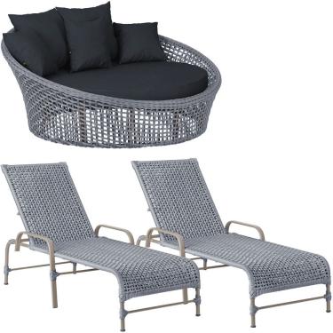 Imagem de Kit Chaise Hungria E Espreguiçadeiras Catar Trama Original Prata