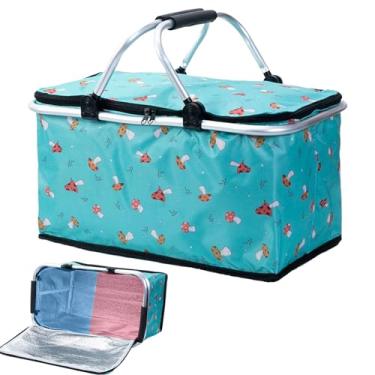 Imagem de Cesta De Piquenique Isolada Térmica, Porta-Comidas, Cooler Portátil Isolante Dobrável À Prova De Água Para Armazenar Vinho Em Acampamentos Viagens Ao Ar Livre E Praia