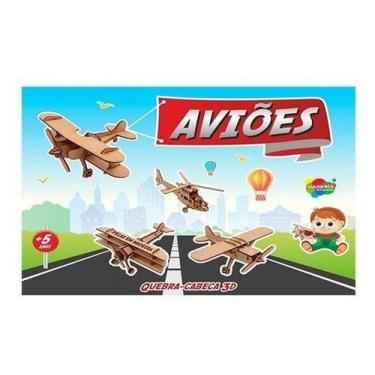Imagem de Quebra Cabeça Aviões 3d Em Madeira Biplano 18 Peças - Napolestore