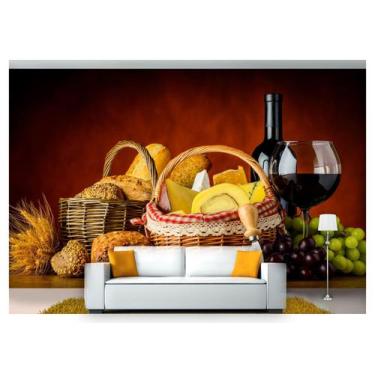 Imagem de Papel De Parede Vinho Petiscos Pão Uva 3D Al213 - Você Decora