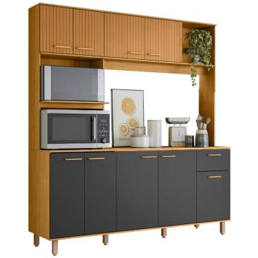 Imagem de Cozinha Compacta Com Tampo Luiza Freijó/Ripado/Grafite Acetinado Z44 - Mpozenato