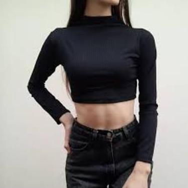 Imagem de Cropped feminino gola alta manga longa básico malha canelada mulher - 
