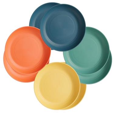 Imagem de Conjunto de 8 pratos de jantar inquebráveis profundos para pratos de plástico para micro-ondas e lava-louças, pratos de jantar de palha de trigo para cozinha, acampamento, salada infantil e adulto, 4