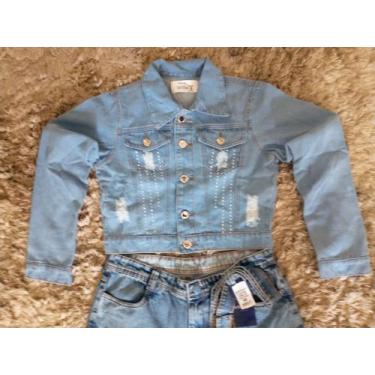 Imagem de Jaqueta jeans com pedraria, azul claro e marmorizada - Abacaxi com pim