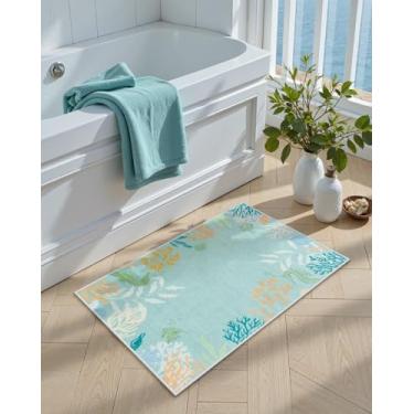 Imagem de Seavish Tapete de área costeira 5 x 7 cm, pequeno verde-aqua, tapete temático subaquático, antiderrapante, moderno, náutico, para entrada, tapetes laváveis para banheiro, cozinha, pia, lavanderia