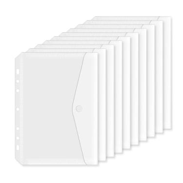 Imagem de 10 bolsos A5 para fichário 14 x 21 cm, mini fichário com 7 furos, pastas de bolso, mini divisórias de fichário, envelopes transparentes