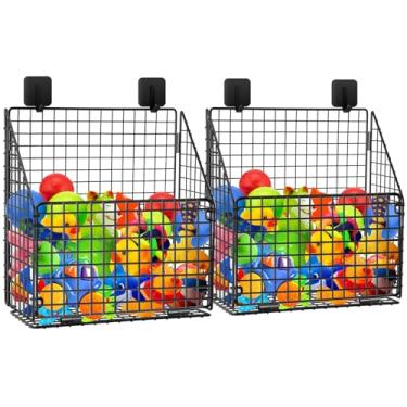 Imagem de Pacote com 2 cestas dobráveis de armazenamento de brinquedos de banho, organizador de brinquedos de chuveiro de metal dobrável, cesta de chuveiro suspensa na parede, suporte de brinquedos de banho
