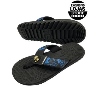 Imagem de Chinelo Cyclone Wave Waimea Flowers, Preto, Azul, 39/40