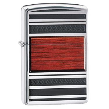 Imagem de Zippo Isqueiro de bolso cromado de grão de madeira altamente polido