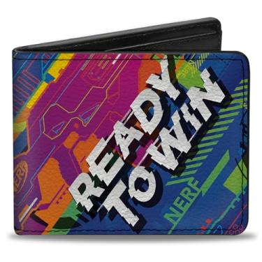 Imagem de Buckle-Down Carteira Nerf, Bifold, Nerf Blasker Ready To Win, colagem azul, multicolorida, couro vegano