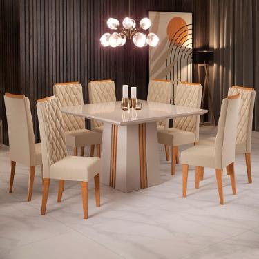 Imagem de Mesa de Jantar 8 Lugares Amabile com Vidro Marrom/Nude/Off White - Pnr Móveis