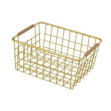 Imagem de IEUDNS Cesta de armazenamento de, organizador de brinquedos, multifuncional, versátil, conveniente, lanches, com alça para despensa, cozinha, Dourado 28x17.5x12cm