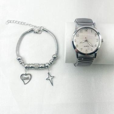 Imagem de Kit relógio e pulseira conjunto - NoBrand, Kit coração prata