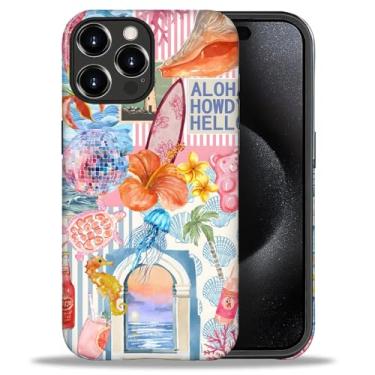 Imagem de ZHEGAILIAN Capa compatível com iPhone 16 Pro, capa rígida híbrida de 2 camadas para meninas, meninos, mulheres, homens, concha, praia, água-viva, fruta, bebida, colagem