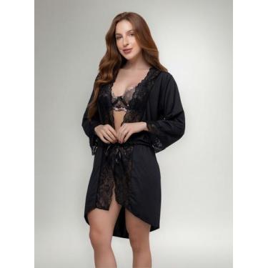 Imagem de Robe Luxo Noiva Renda Feminino Moda Íntima Camisola Lingerie - Golden 
