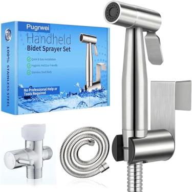 Imagem de Pulverizador portátil de bidê para banheiro, conjunto de pulverizador de bidê de banheiro de aço inoxidável premium, pulverizador de fraldas de pano de bebê com kit de mangueiras de spray completo