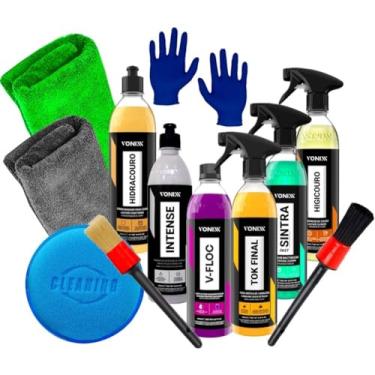 Imagem de Kit Completo Limpeza Automotiva Vonixx Higicouro Hidracouro Sintra Intense Tok Final Shampoo V-Floc e Acessórios Karbox