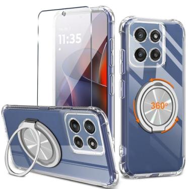 Imagem de Capa para celular Motorola Moto G Stylus 5G 2025 / Edge 60 Stylus com protetor de tela, suporte de anel giratório de 360° [não amarela] Capa protetora transparente à prova de choque - transparente