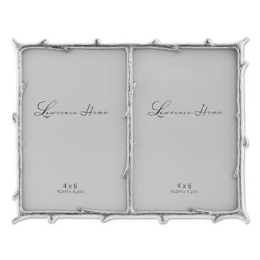 Imagem de Lawrence Frames Moldura dupla prateada de metal 10 x 15 cm com design de ramo natural