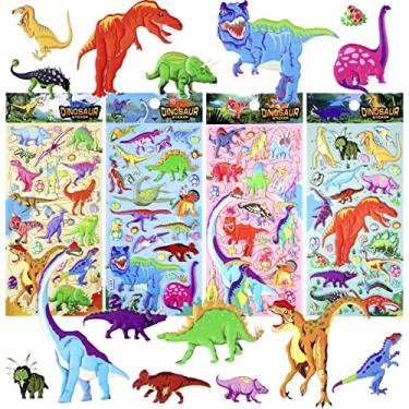 Imagem de Adesivos de dinossauro 3D para crianças, pacote com 4 adesivos de espuma de dinossauro para crianças, meninos, tema de dinossauro, lembrancinhas de festa de aniversário, treinamento de penico, adesivos de brindes, adesivos para crianças (sem duplicatas)