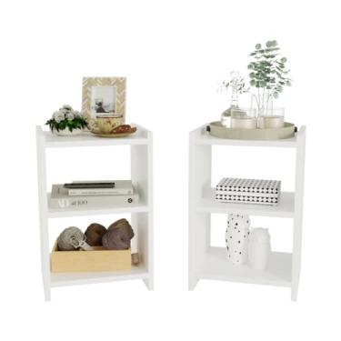 Imagem de Kit 2 Mesas de Cabeceira Retro para Quarto Casal ou Solteiro Nicho Decoração América(Branco)