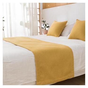 Imagem de Cachecol de corredor de cama de hotel cor pura cachecol macio protetor de cama simples decorativo à prova de poeira cobertor de tiras de pano para cama de solteiro queen size - amarelo | | 45 x 210 cm