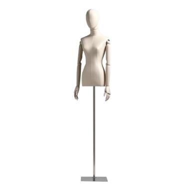 Imagem de Torso de manequim feminino de fibra de vidro PU, cabeça giratória destacável e braço de madeira maciça, suporte para exposição de roupas, manequim(White)