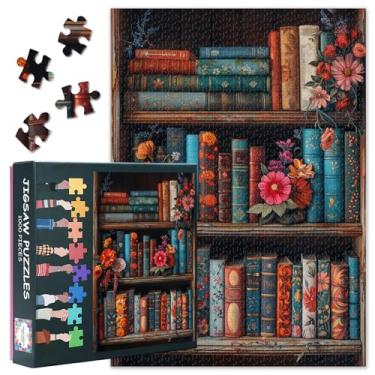 Imagem de 1000 Piece Puzzle for Adults Bookshelf - Jigsaw Puzzles 1000 Pieces Vintage Books, Hard Difficult Challenging Puzzle Blooming Flowers (27.5"x19.7"), Family Game Night Gift & Home Decor
