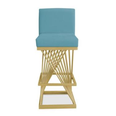 Imagem de Banqueta Alta Área Gourmet Cozinha Restaurante Bar Base de Metal Doura