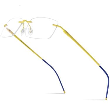 Imagem de VFDHN Armação de óculos sem aro de titânio para mulheres, óculos sem armação para homens, ultraleve (armação verde claro C4)