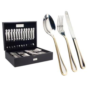 Imagem de Faqueiro Louvre 130 Peças Aço Inox 18/10 3MM Friso Ouro Com Estojo Fracalanza