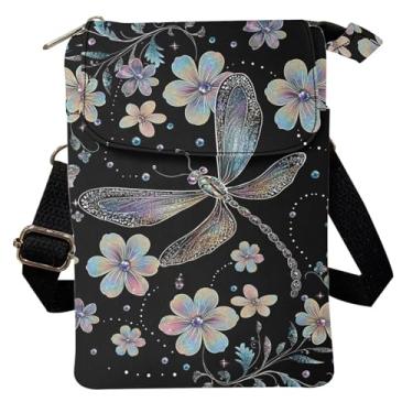 Imagem de Kuiaobaty Bolsa tiracolo feminina estilosa para meninas viagens ao ar livre bolsa de tecido com zíper bolsa de armazenamento para celular, Aesthetic Colorful Dragonfly Floral, One Size