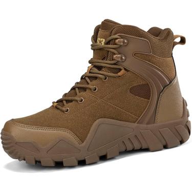 Imagem de Botas militares táticas de couro de camurça masculina, calçados esportivos confortáveis ​​para caminhada, botas de combate respiráveis, marrom, 11 Reino Unido