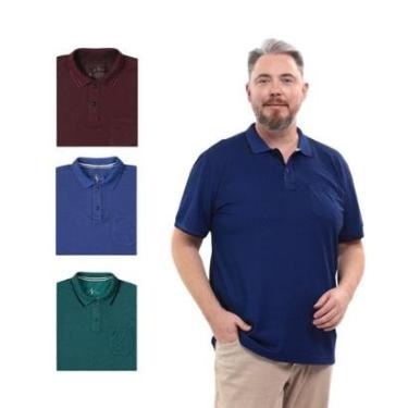 Imagem de Kit 4 Camisa Polo Masculina Plus Size Pique com Bolso Casual-Masculino
