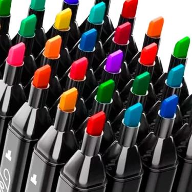 Imagem de Canetinha Ponta Dupla Marcadores Artísticos, 48 Cores,com Kit Estojo de Canetas Escolar Marcador Coloridas Duas Pontas