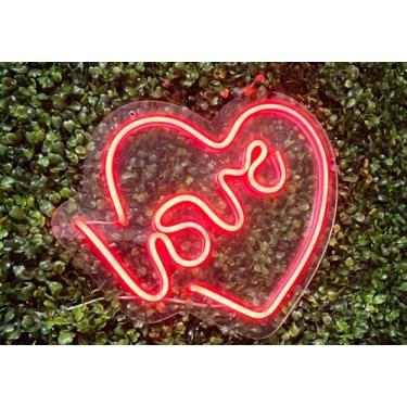 Imagem de Painel Led Neon Letreiro Luminoso Coração Love 32x25cm