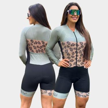 Imagem de Macaquinho Feminino Sublimado Manga Longa Forro Gel Proteção UV Respir