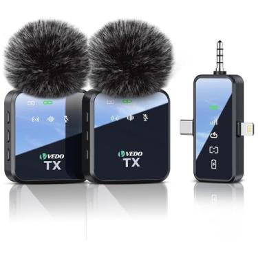 Imagem de Microfone de Lapela Sem Fio 3 em 1: Compatível com iPhone/Android/Câmera, Alcance de 25 m, Bateria de 18 horas, Ideal para Entrevistas, Vlogs, YouTube e TikTok