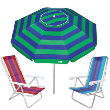 Imagem de Kit Guarda Sol 2m Aruba Azul 2 Cadeira 8 Posições Alumínio Praia Pisci