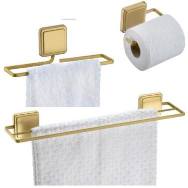 Imagem de Kit Toalheiro Duplo Porta Toalha Rosto Suporte Papel Higiênico Banheir