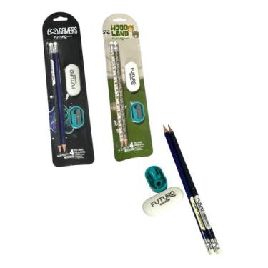 Imagem de Kit Material Escola 6 Lápis Hb + 3 Borrachas + 3 Apontadores - Futuro