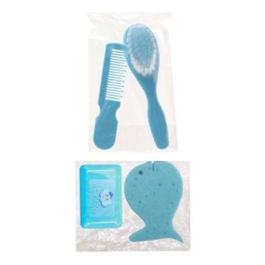 Imagem de Kit Banho Criança Infantil Bebe Esponja Saboneteira com Tampa Pente E 