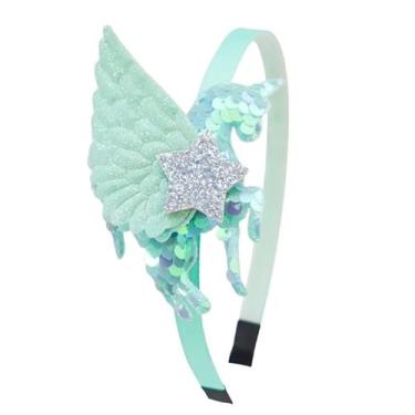 Imagem de Tiara Arquinho Unicórnio Cavalinho Asas Estrela Paetê Menina (Verde Claro)