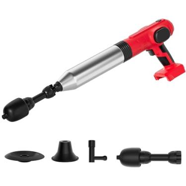 Imagem de Rozlchar Êmbolo elétrico sem fio compatível com bateria Milwaukee de 18 V (sem bateria), desentupidor de drenagem de alta pressão com 3 cabeças intercambiáveis para pias, lavatórios, vasos sanitários