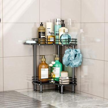 Imagem de Shower Caddy HaPirm Corner 2 camadas com suporte de sabonete preto