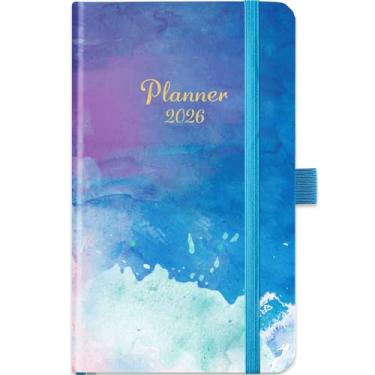 Imagem de Calendário de bolso 2026 – Agenda de bolso 2026 para bolsa, janeiro de 2026 a dezembro de 2026, agenda semanal e mensal, alça para caneta, fecho elástico, 16,4 cm x 9,5 cm
