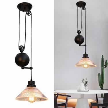 Imagem de Luzes pendentes de polia industrial retrátil luminária pendente de arame personalidade criativa polia de elevação luminária luminária de fazenda lustre para quarto de jantar sala de estar cozinha ilha