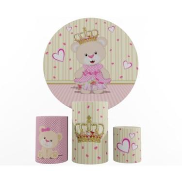 Imagem de Kit Decoração Festa, Painel Ursinhas + Trio Capas De Cilindros (rosa 03 Realeza)