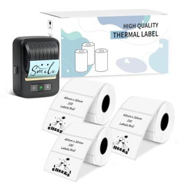 Imagem de Anycash Fita térmica para etiquetadora N20, 1,57" x 1,18" (40 x 30 mm) etiquetas adesivas térmicas brancas, fita adesiva de papel de etiqueta térmica impermeável, 3 rolos de 230