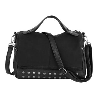 Imagem de Zeph Hosea Bolsa feminina grande punk com alça superior, rebite, Hobo, bolsa de couro, bolsa tiracolo, B - preto